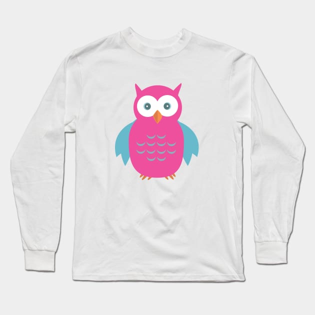 Blue & Pink Owl Long Sleeve T-Shirt by adamzworld